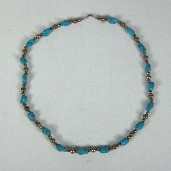 Dyed Howlite Stone Sterling Silver 925 Nugget Bead Necklace Southwest 19 In - Picture 11 of 11
